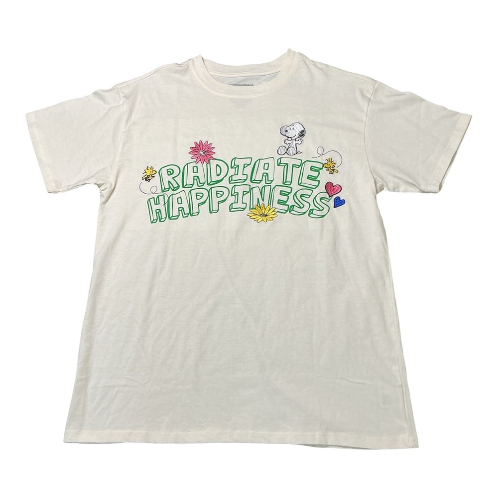 Peanuts Snoopy Radiate Happiness Embroidered Graphic T-Shirt Cream Womens Med
